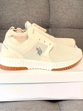 U.S. Polo Assn. Cream Knit Slip-On Sneakers with Gum Sole